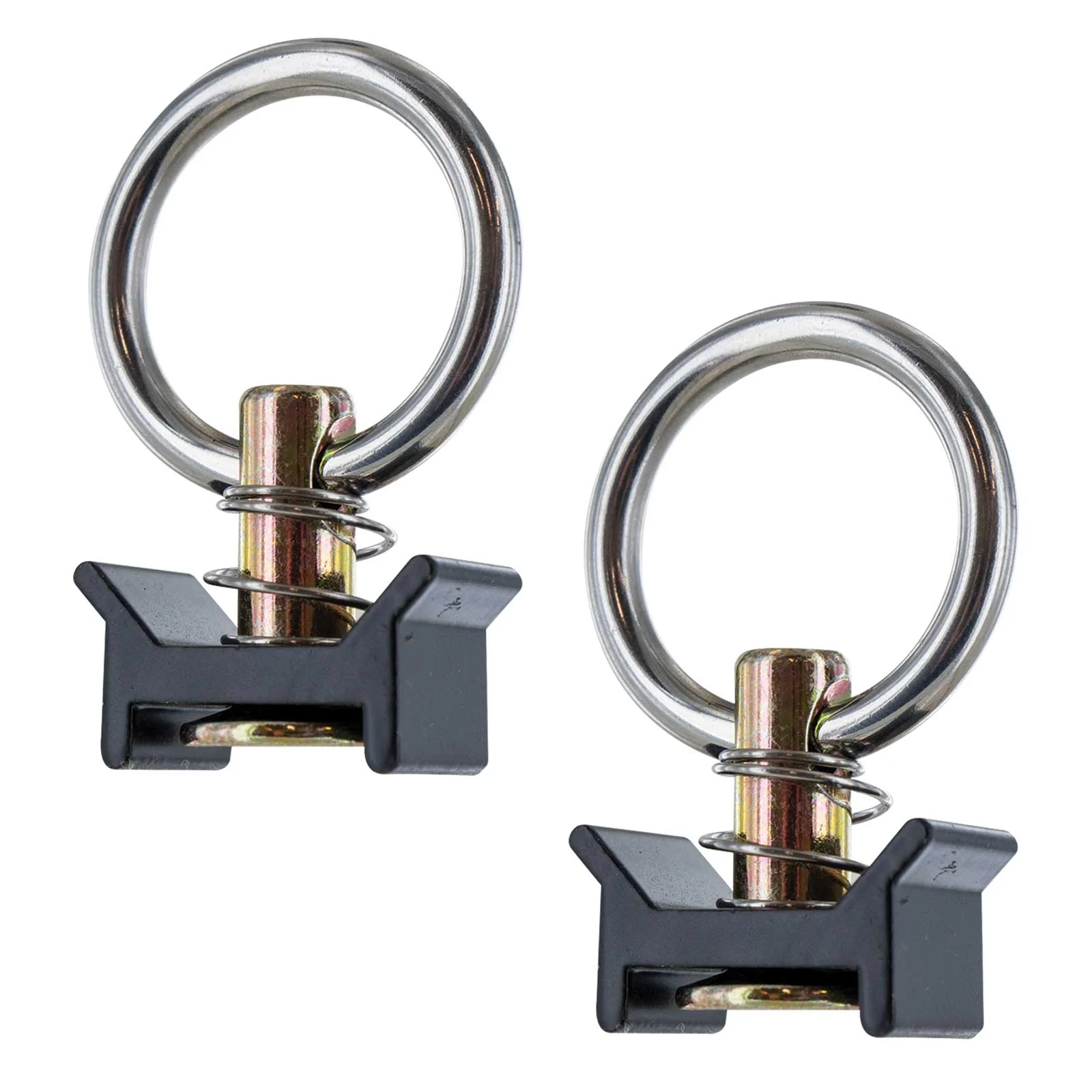 Single Stud L-Track Fitting with Stainless Steel Round Ring - Black | 4,000 lbs. BS | 2-Pack