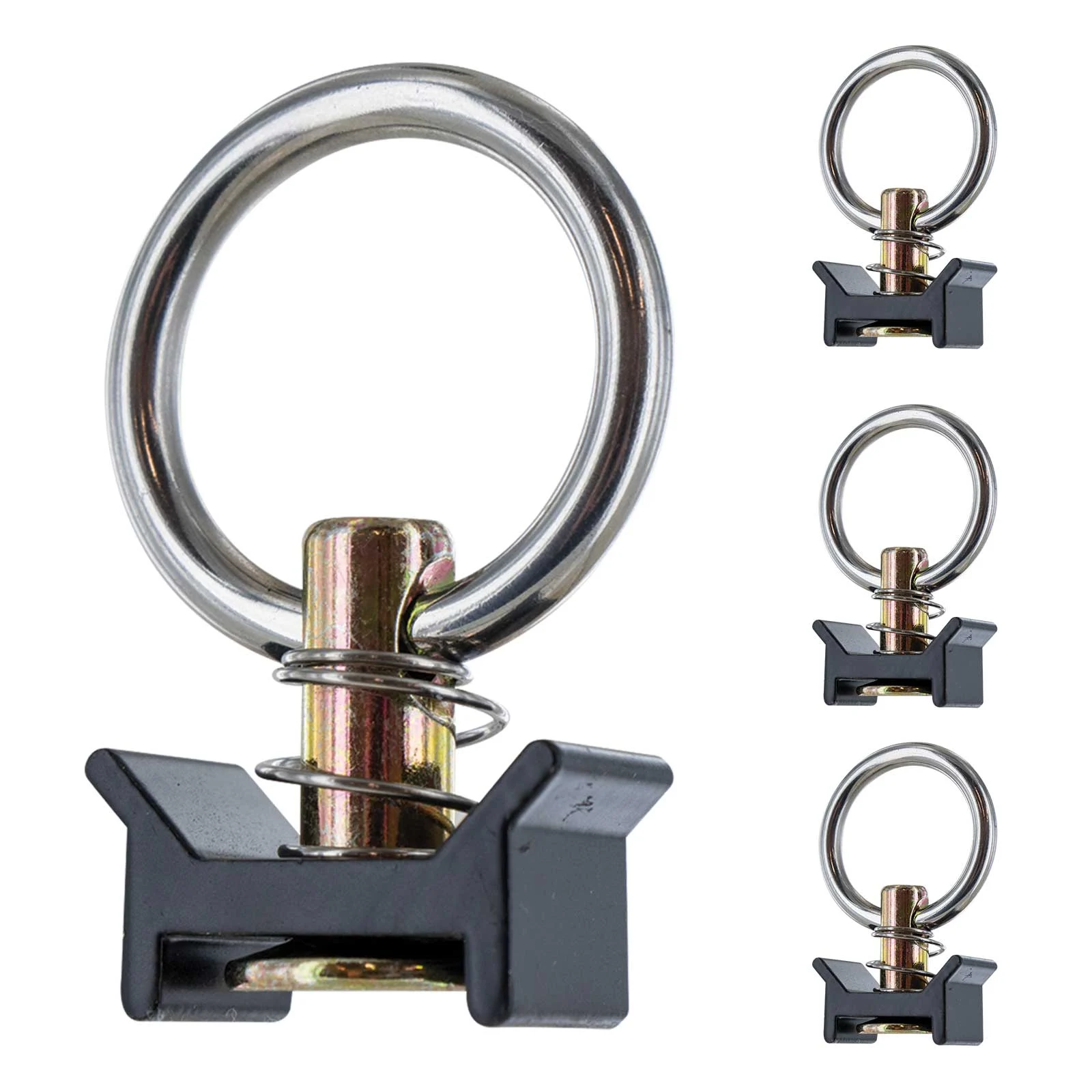Single Stud L-Track Fitting with Stainless Steel Round Ring - Black | 4,000 lbs. BS | 4-Pack