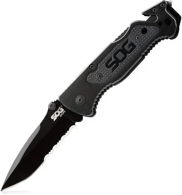 SOG Escape Folding Rescue Knife 3.4" Black Combo Blade (SOG-FF25-CP)