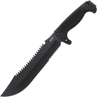 SOG Jungle Primitive Fixed 9.5" Black Sawback Blade Kraton Handles (SOG-F03TN-CP)