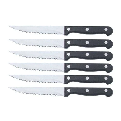 Stainless Steel Steak Knives Set, Black Handle, 6 Piece