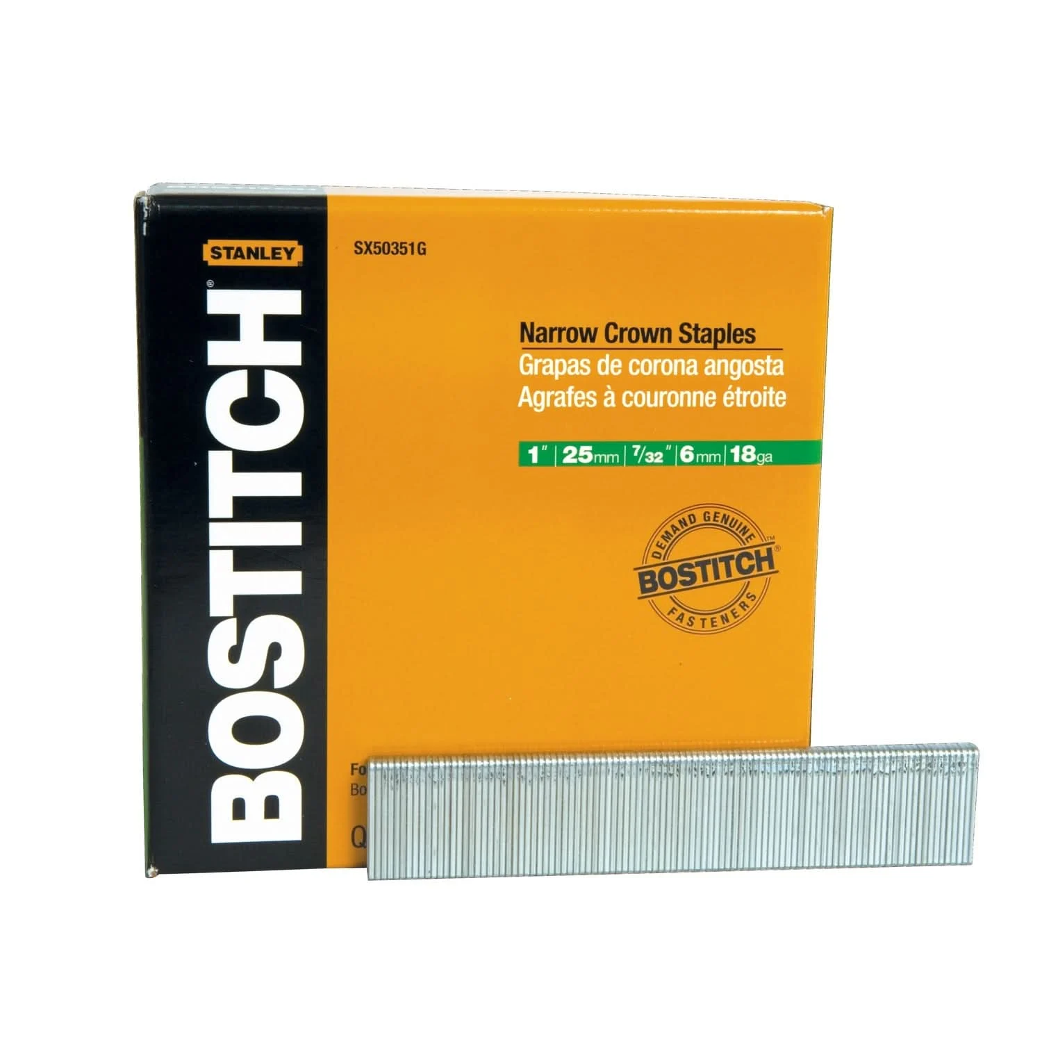 Stanley Bostitch SX50351G 5,000-Qty. 1" Leg 18-Gauge 7/32" Narrow Crown Finish Staples