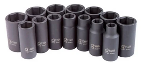 Sunex 14 Piece 3/8" Drive Metric Semi-Deep Impact Socket Set (3328)