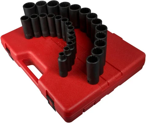 Sunex 26 Piece 1/2" Drive 12 Point Metric Deep Impact Socket Set (2827)
