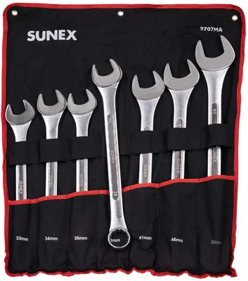 Sunex Jumbo Metric Combination Wrench Set, 7Pcs, Includes Roll-Case (9707MA)