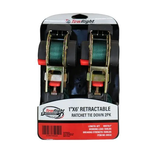 Towright 6' 1500LB Retractable Ratchet Tie Down