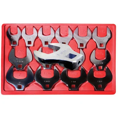 V8 Tools 7814 Crowfoot Wrench Set, 14 Piece, 1/2" Drive, 1-1/6" To 2", Open End Style, Thin Jaws, Fully Polished