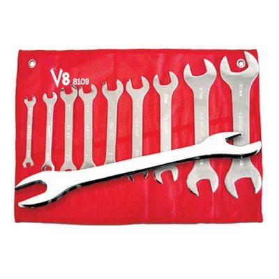 V8 Tools 8109 Super Thin Open End Wrench Set, 9 Piece, 8Mm To 32Mm, In Canvas Pouch