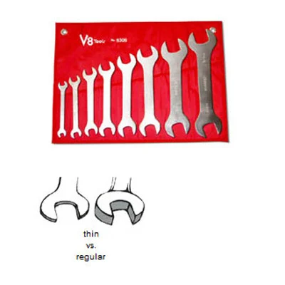 V8 Tools 8308 Super Thin Open End Wrench Set, 8 Piece, 3/8" To 1-5/16", In Canvas Pouch