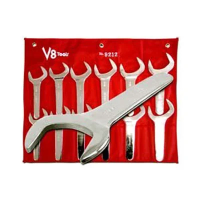 V8 Tools 9212 Single Open End Service Wrench Set, 12 Piece, 1-11/16" - 2-5/8", Thin Jaw, Short Handle, Full Polish