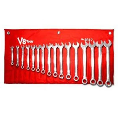 V8 Tools 9317 Combination Wrench Set, 17 Piece, 8Mm To 24Mm, Full Polish, Standard Length, In Canvas Pouch