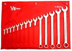 V8 Tools 9414 Combination Wrench Set, 14 Piece, 3/8" To 1-1/4", Long Pattern, Fully Polished In Canvas Pouch