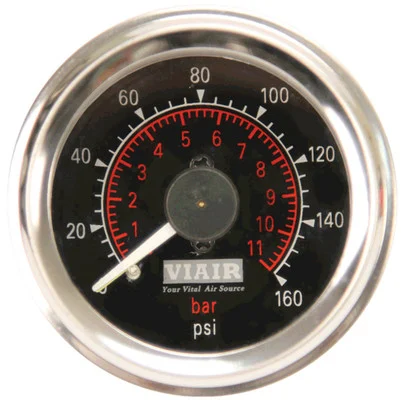 VIAIR Dual Needle 2-Inch Gauge Black Face Illuminated 160 PSI (90082)