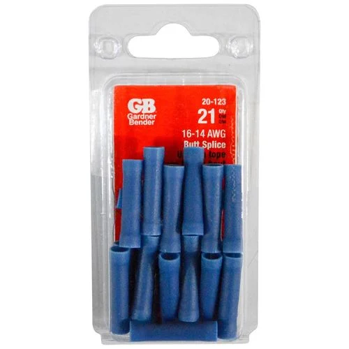 Vinyl Insulated Blue Butt Splice Crimp Connector #16-#14 AWG (21 pack)