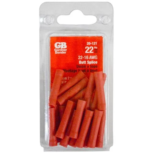 Vinyl Insulated Red Butt Splice Crimp Connector #22-#18 AWG (22 pack)