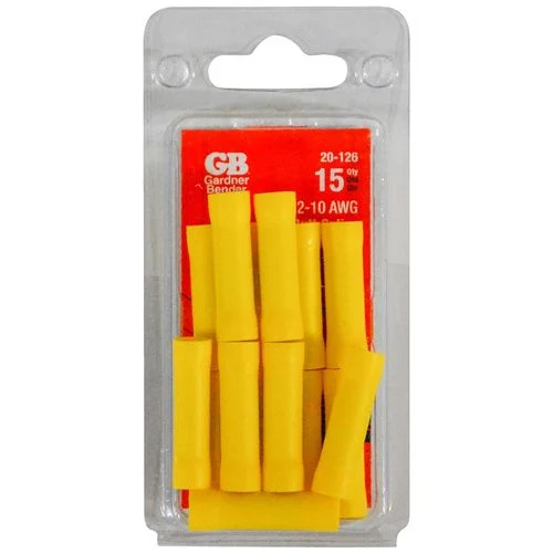 Vinyl Insulated Yellow Butt Splice Crimp Connector #12-#10 AWG (15 pack)