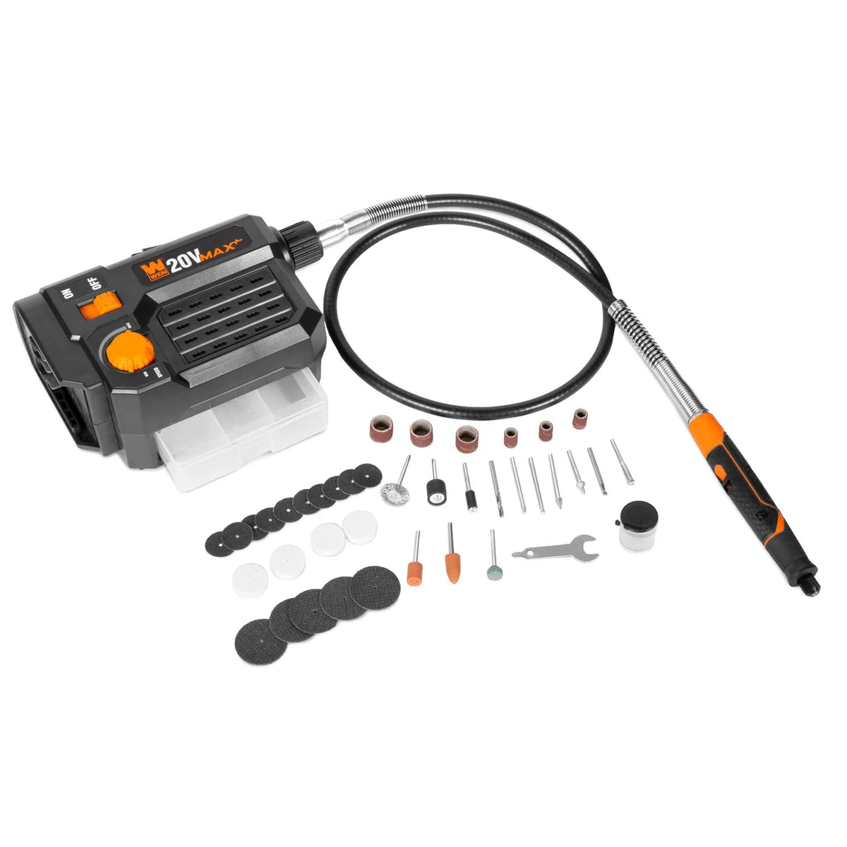 WEN 20923BT 20V Max Cordless Variable Speed Rotary Tool Station with Flex Shaft and 40 Accessories (Tool Only – Battery Not Included)