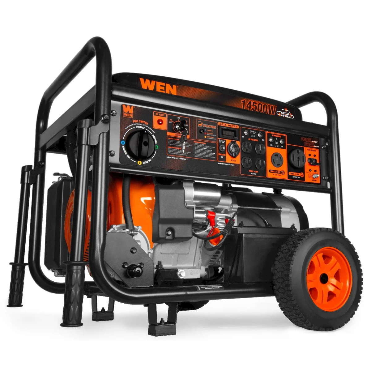 WEN TF-1450X 14,500-Watt 120V/240V Tri-Fuel Generator for Gas, Propane, and Natural Gas, Transfer-Switch Ready with Electric Start, Wheel Kit, and CO Watchdog