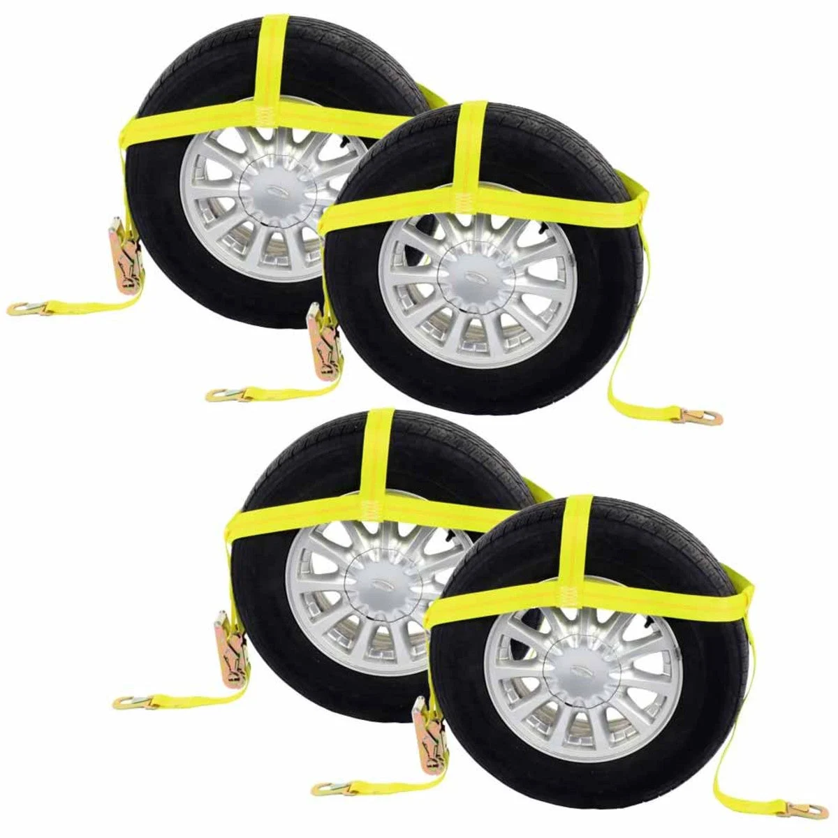 Wheel Net 2" Tire Holder w/ Ratchet Strap & Flat Snap Hooks - 4 Pack