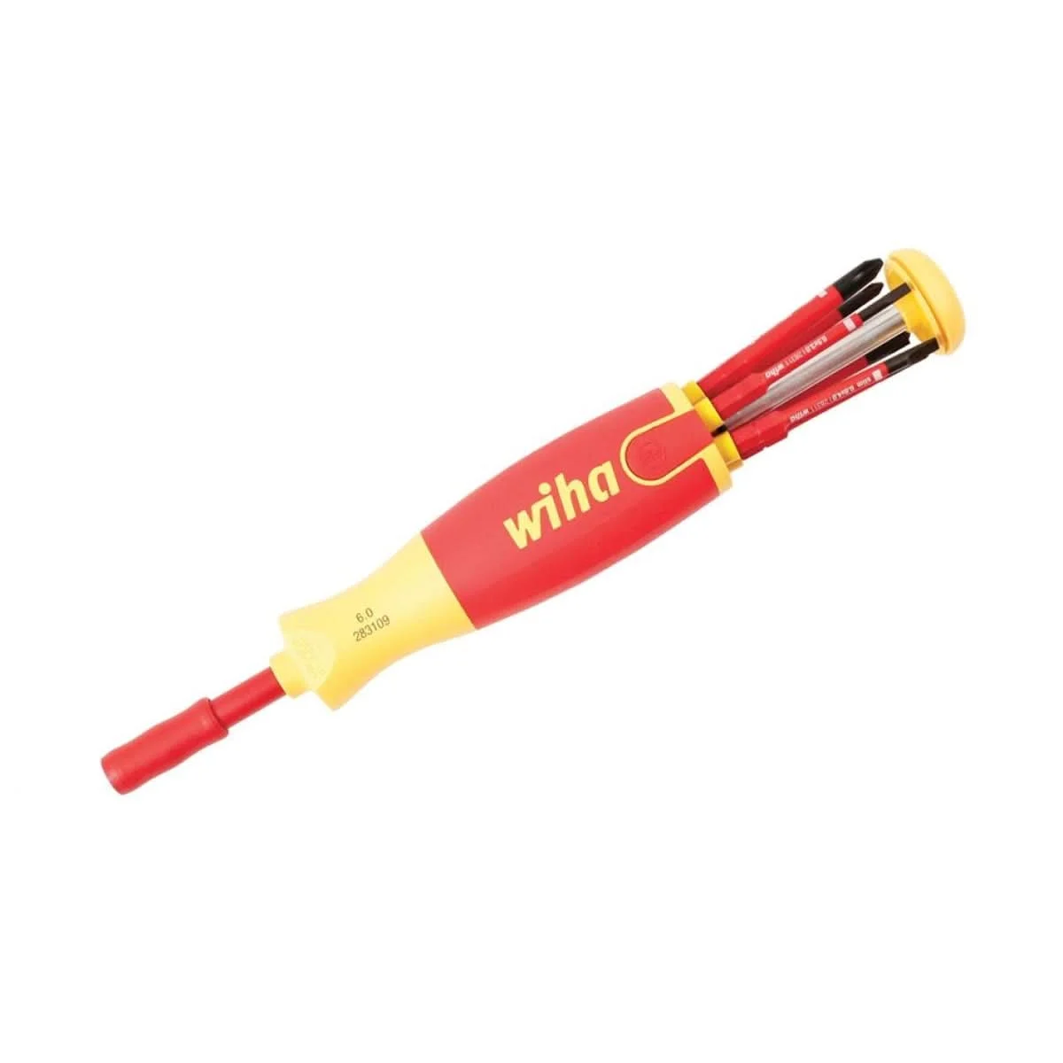 Wiha 28395 Insulated 6-in-1 Ultra Driver SlimLine Slotted/Phillips/Terminal Xeno Blades 7 Piece Set