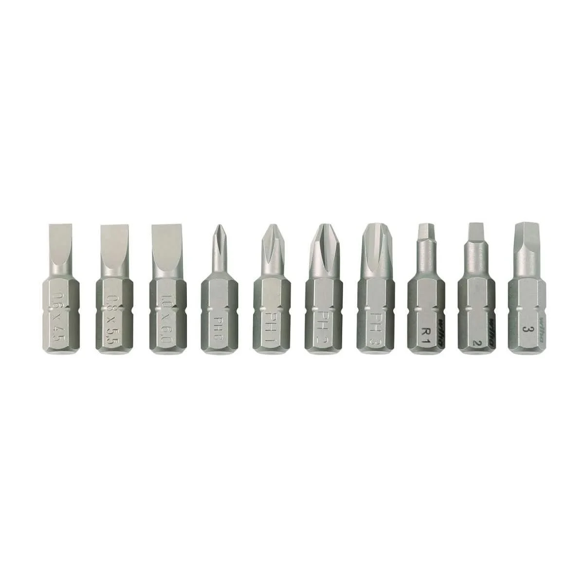 Wiha 72593 Slotted, Phillips, Square 10 piece Insert Bit Set