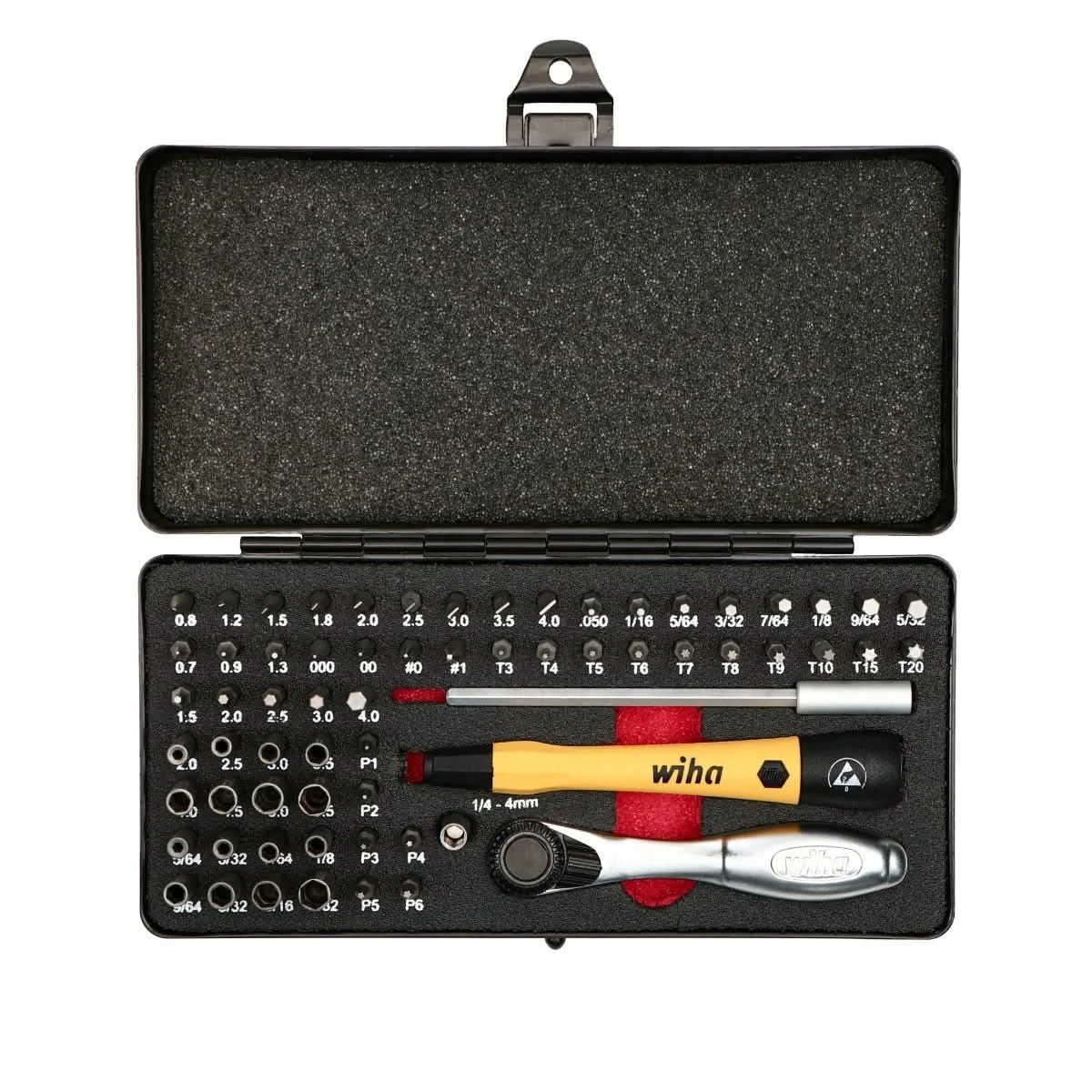 Wiha 75965 Master Tech 65 Piece Set - ESD Handle, Mini Ratchet and MicroBits In Metal Storage Box
