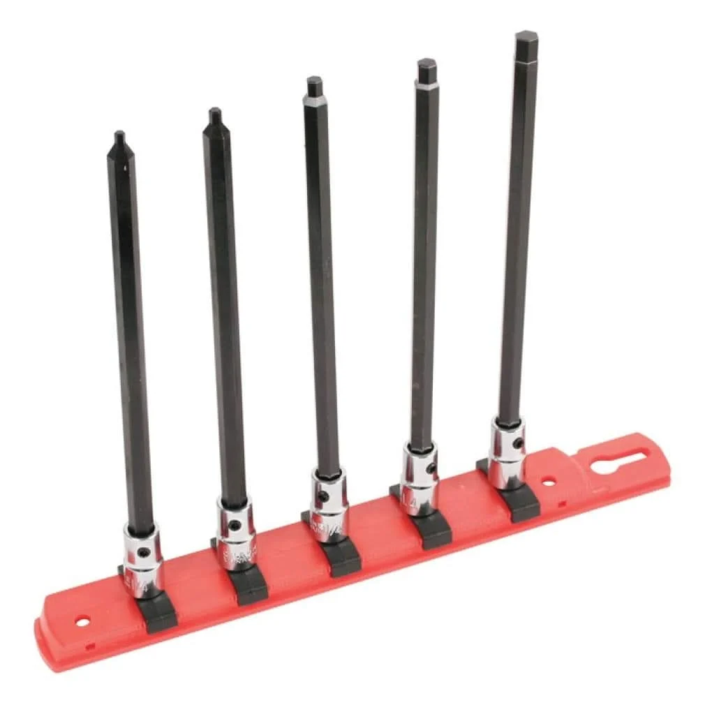 Wiha 77192 Hex Metric 6" Long Bit Socket 1/4" Square Drive 5 Piece Set