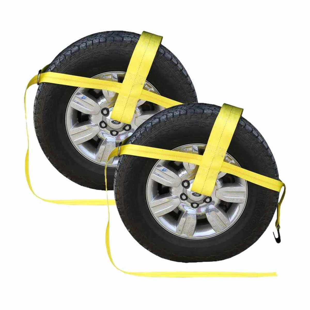 Yellow Adjustable Tow Dolly Strap with 4" Top Strap and Flat Hook - 2 pack